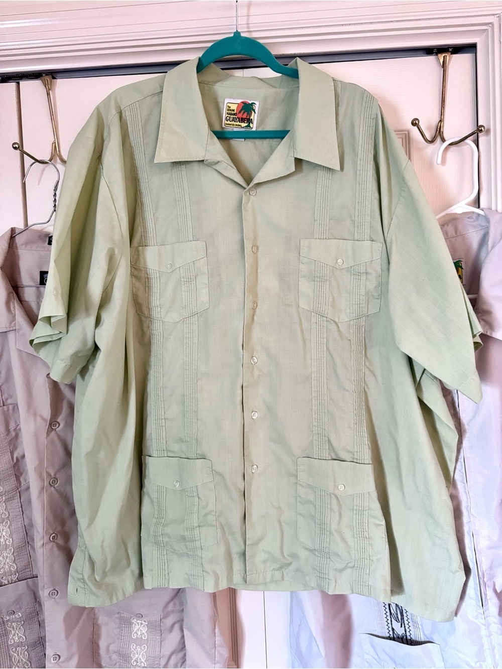 Lot Of Size 4X Men’s Guayabera Shirts Mint Green Tan White Zipper Button Pockets - Picture 2 of 11